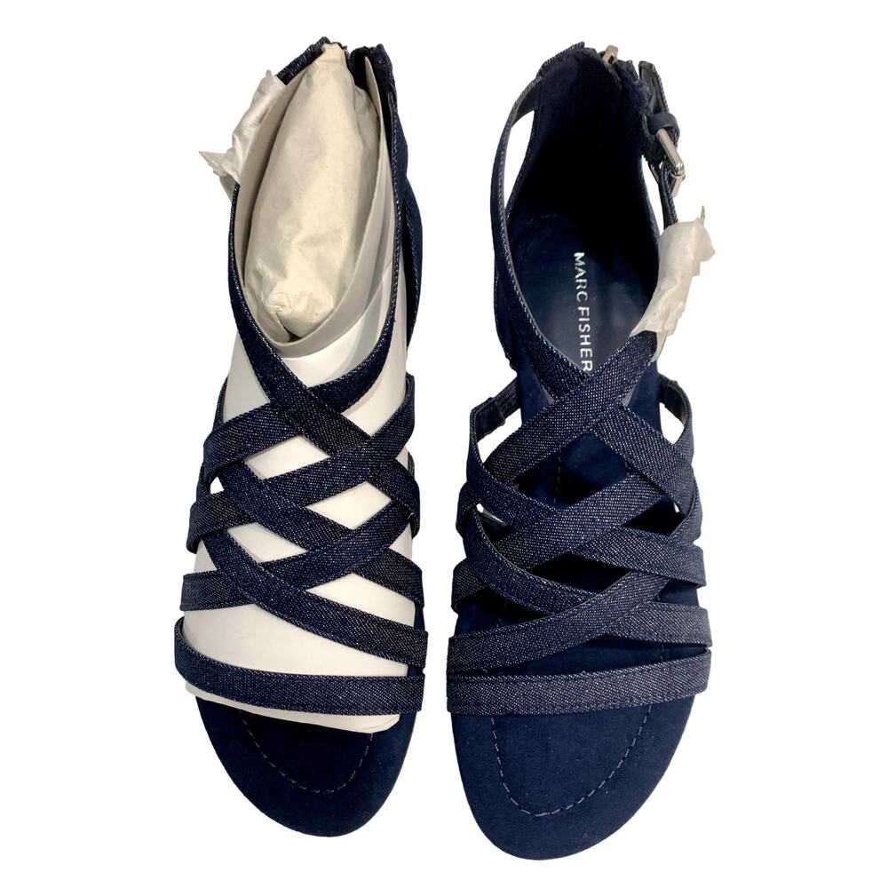 NEW Marc Fisher Play Cross Weave Blue Glitter Strappy Flat Sandals | 7M